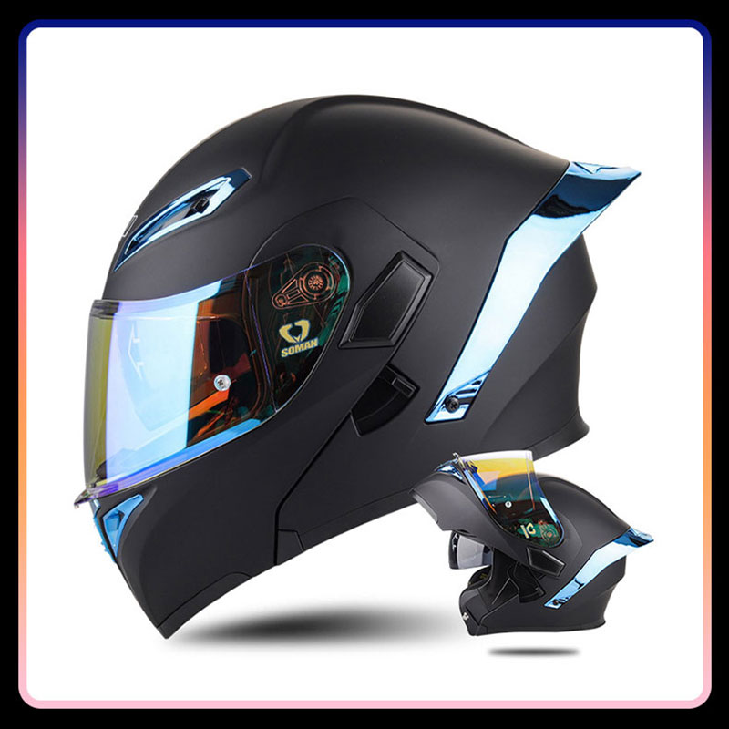 Dual Visor Motorcycle Racing Helmet - 사계절용 플립업 오토바이 헬멧, 이중 렌즈