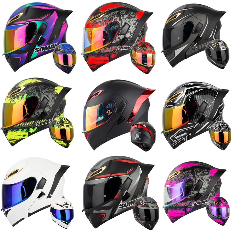 Dual Visor Motorcycle Racing Helmet - SOMAN 풀 페이스 헬멧 듀얼 렌즈