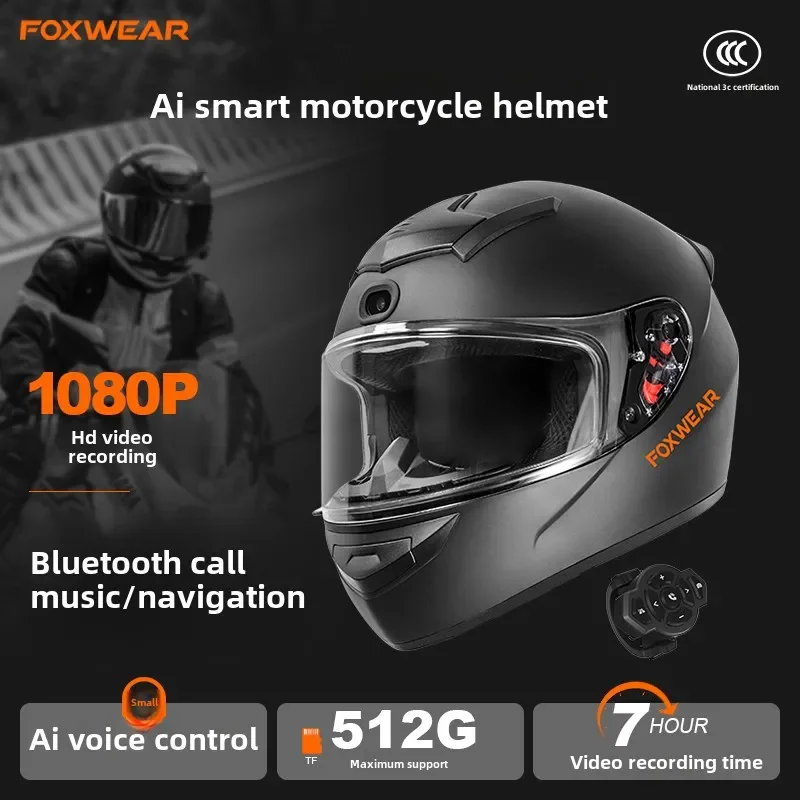 Full Face Motorcycle Helmet With Bluetooth - AI 지능 오토바이 헬멧, 카메라 및